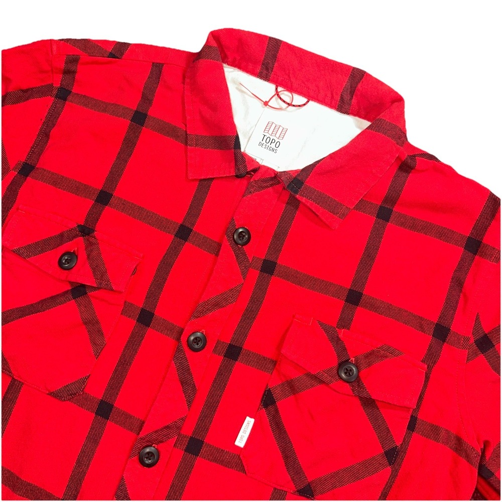 Topo Designs Shirt Mens L Red Plaid Field‎ Shirt Button Up Long Sleeve Organic